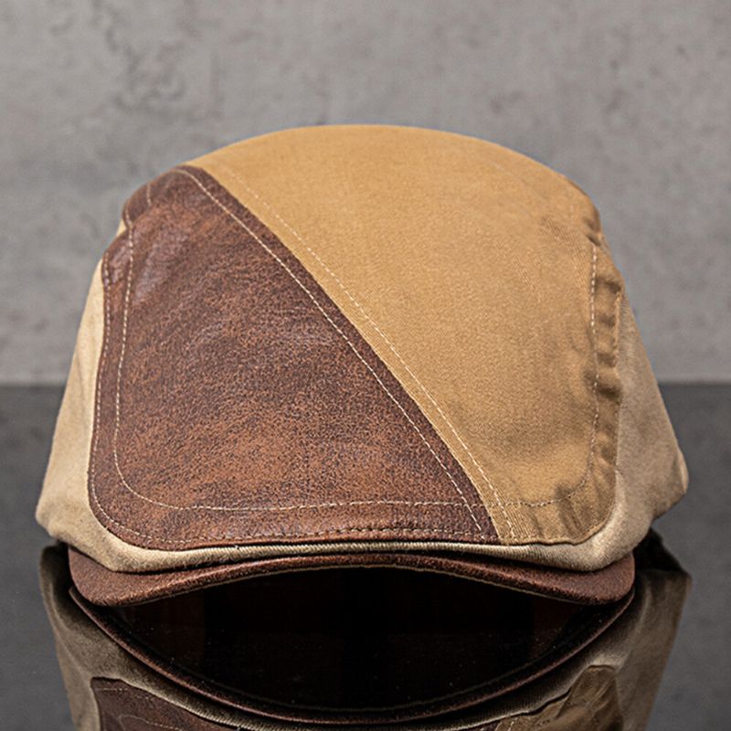 Hommes Épissage Patchwork Réglable Béret Cap Mode Casual Respirant Suncreen Flat Cap