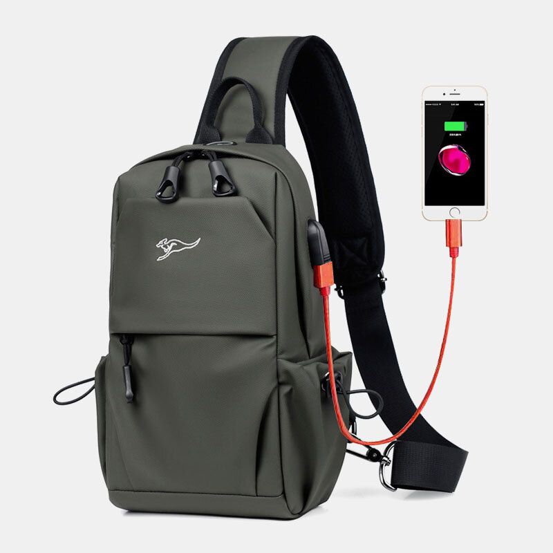 Hommes Étanche À L'usure Résistant À L'usure Usb Charge Poitrine Sac Multi-poches Anti-vol Bandoulière Sac À Bandoulière