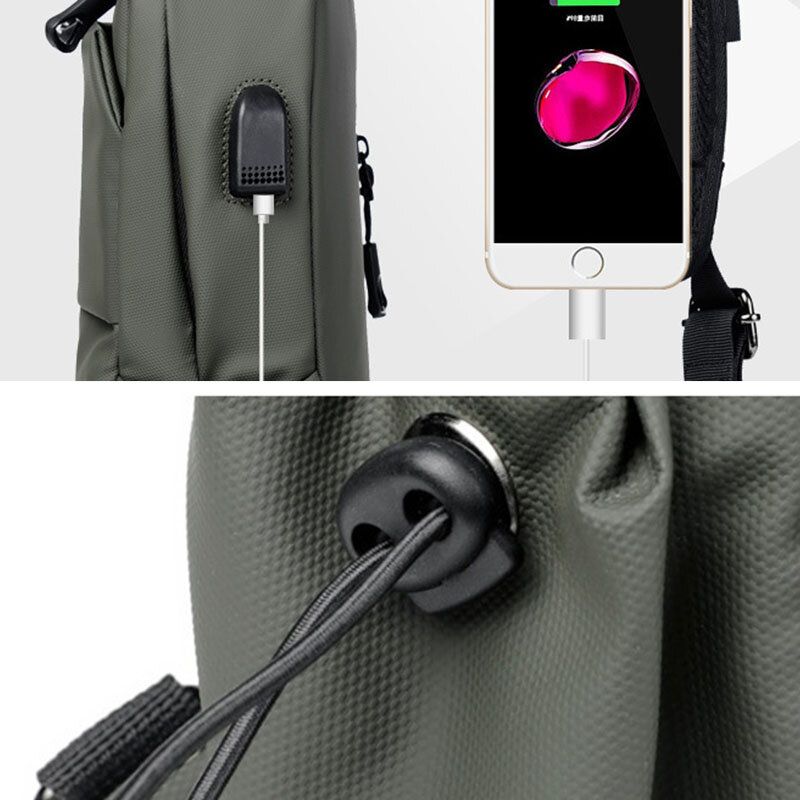 Hommes Étanche À L'usure Résistant À L'usure Usb Charge Poitrine Sac Multi-poches Anti-vol Bandoulière Sac À Bandoulière