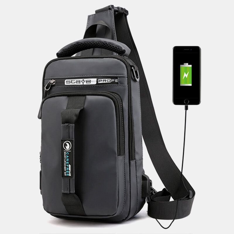 Hommes Étanche Mode Léger Oxfords Poitrine Sac Sac À Bandoulière Avec Port De Charge Usb Pour L'extérieur