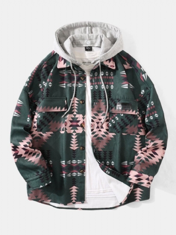 Hommes Ethnic Print Hood Amovible Droppd Shoulder Nomadic Jackets