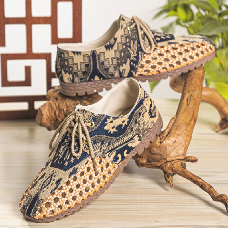 Hommes Évider Tissé Respirant Antidérapant Style Chinois Modèle Chaussures De Toile Décontractées