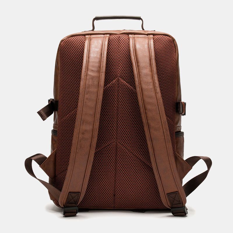 Hommes Faux Cuir Grande Capacité 16 Pouces Sacoche Pour Ordinateur Portable Sac D'école Sac À Dos De Voyage