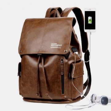 Hommes Faux Cuir Grande Capacité Étanche 13.3 Pouces Sacoche Pour Ordinateur Portable Sac De Voyage Sac À Dos Avec Chargement Usb