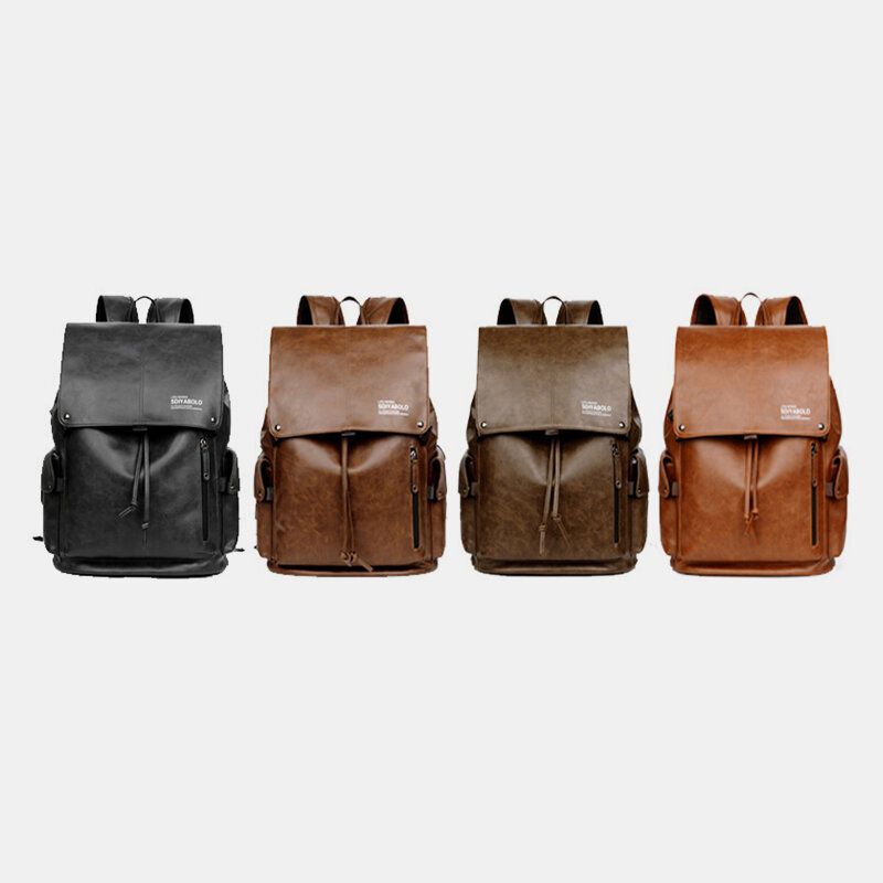 Hommes Faux Cuir Grande Capacité Étanche 13.3 Pouces Sacoche Pour Ordinateur Portable Sac De Voyage Sac À Dos Avec Chargement Usb