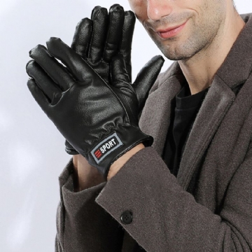 Hommes Faux Cuir Imperméable À L'eau Plus Velours Écran Touchable Équitation Sport En Plein Air Gants À Doigt Complet