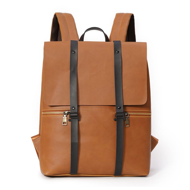 Hommes Faux Cuir Vintage Grande Capacité Sac À Dos Imperméable Durable Sac À Dos