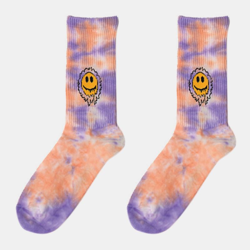 Hommes Femmes Coton Couleur Dégradé Sourire Visage Daisy Tournesol Motif Tie-dye Mode Anti-slip Tube Chaussettes