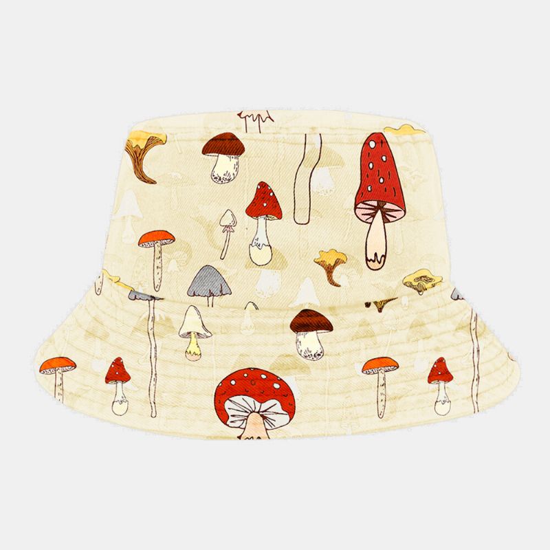 Hommes Femmes Coton Superposition Champignon Imprimé Motif Parasol Mode Élément Seau Chapeau