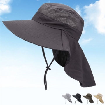 Hommes Femmes Seau Chapeaux Polyester Réglable Respirant Crème Solaire Visage Couverture Cou Garde Étanche Seau Chapeaux Pêcheur Chapeau