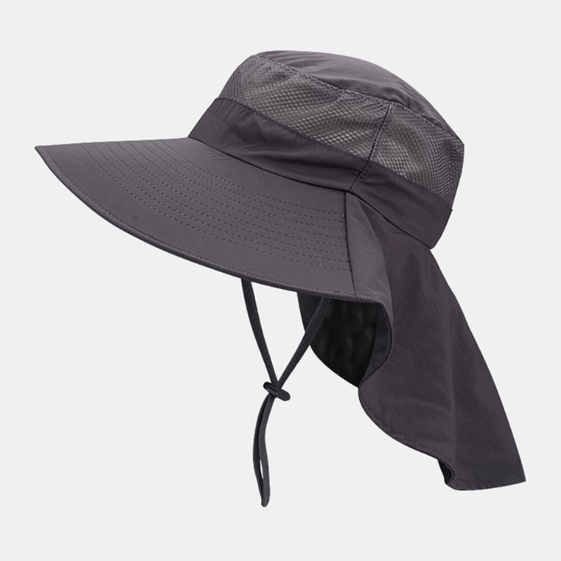 Hommes Femmes Seau Chapeaux Polyester Réglable Respirant Crème Solaire Visage Couverture Cou Garde Étanche Seau Chapeaux Pêcheur Chapeau