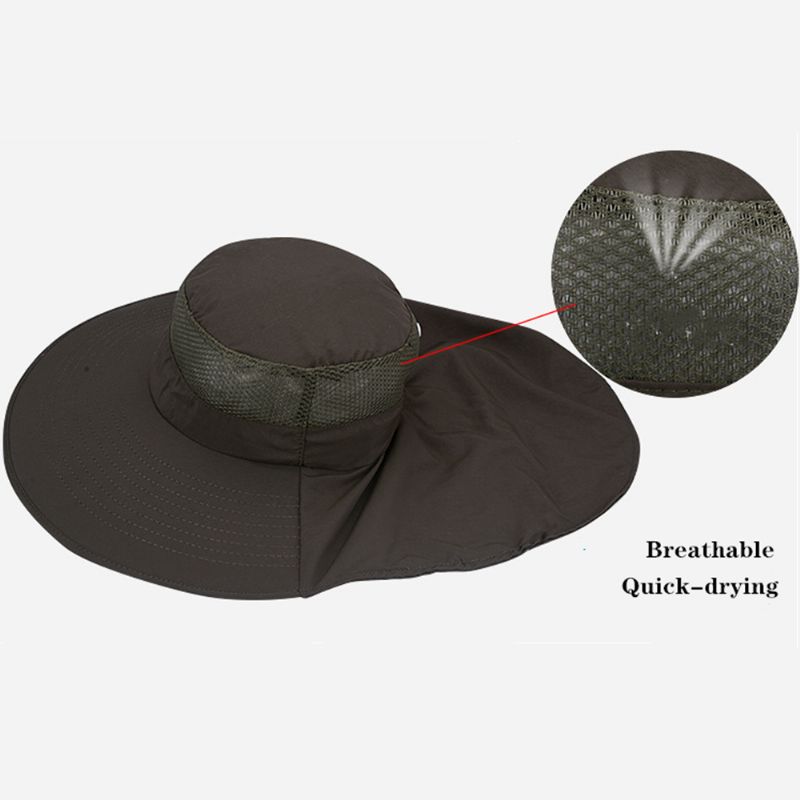 Hommes Femmes Seau Chapeaux Polyester Réglable Respirant Crème Solaire Visage Couverture Cou Garde Étanche Seau Chapeaux Pêcheur Chapeau