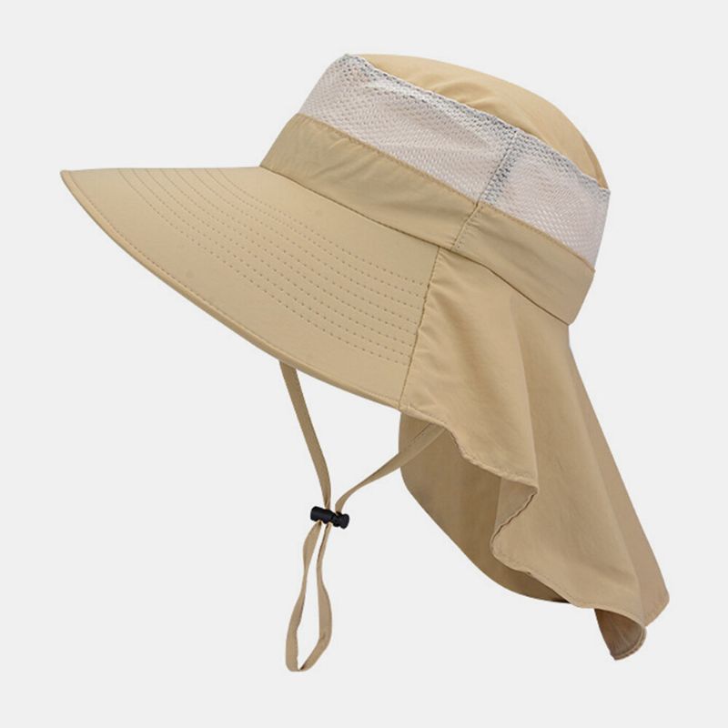 Hommes Femmes Seau Chapeaux Polyester Réglable Respirant Crème Solaire Visage Couverture Cou Garde Étanche Seau Chapeaux Pêcheur Chapeau