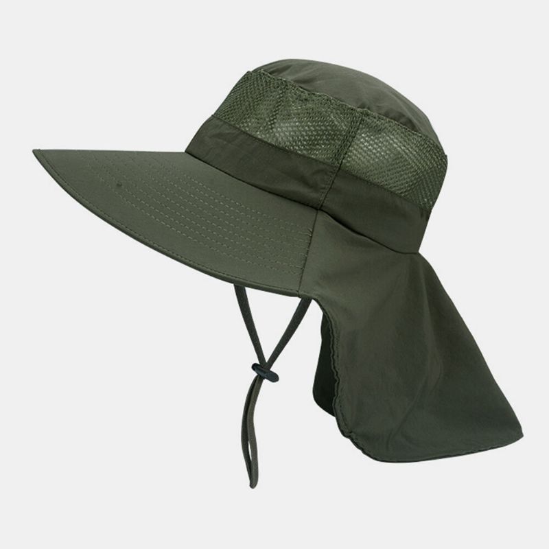 Hommes Femmes Seau Chapeaux Polyester Réglable Respirant Crème Solaire Visage Couverture Cou Garde Étanche Seau Chapeaux Pêcheur Chapeau