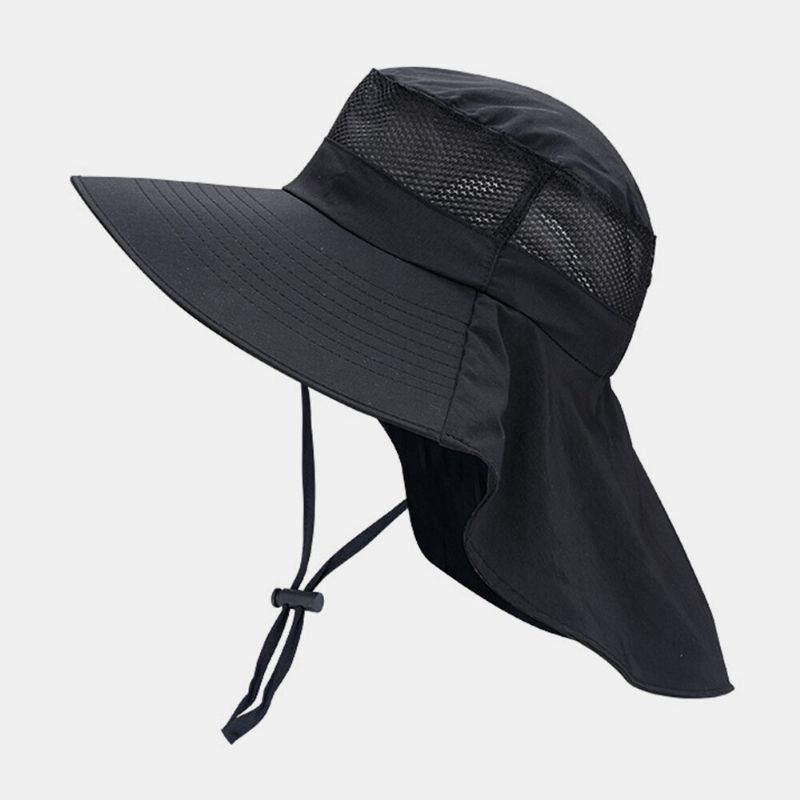 Hommes Femmes Seau Chapeaux Polyester Réglable Respirant Crème Solaire Visage Couverture Cou Garde Étanche Seau Chapeaux Pêcheur Chapeau