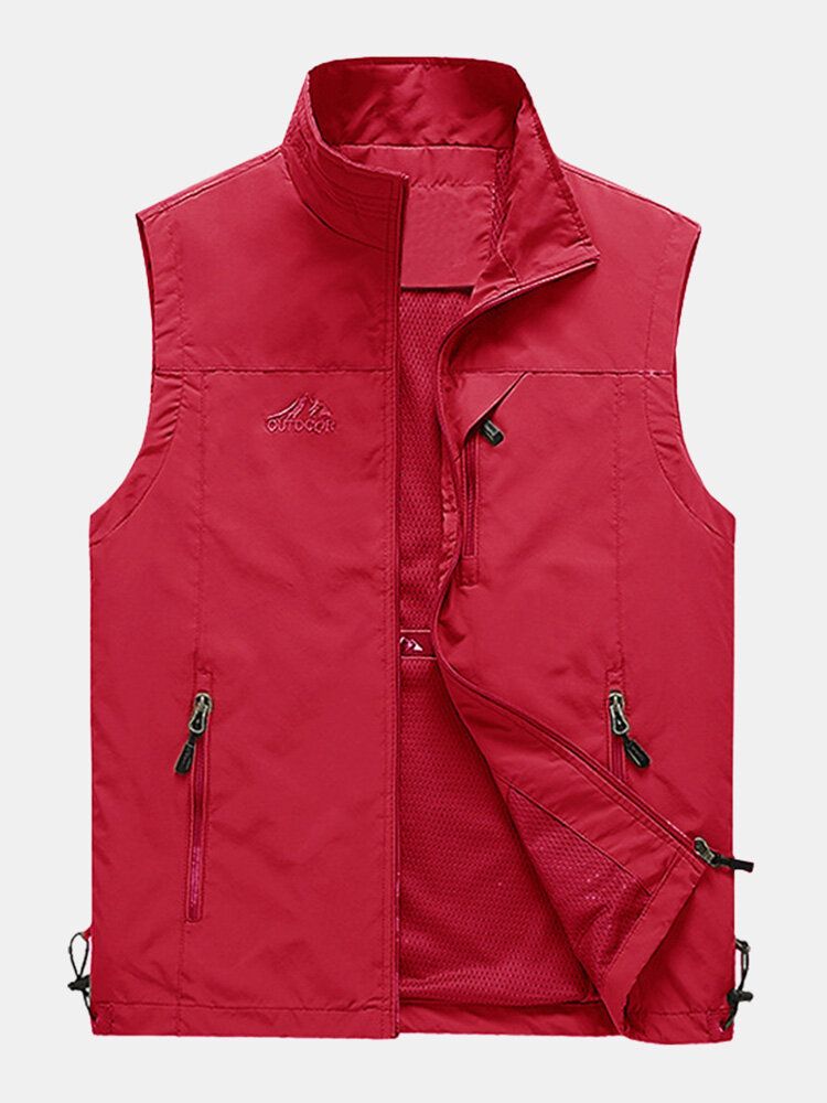 Hommes Fermeture Éclair Multi-poches Col Haut Sports De Plein Air Chaud Gilet Gilets