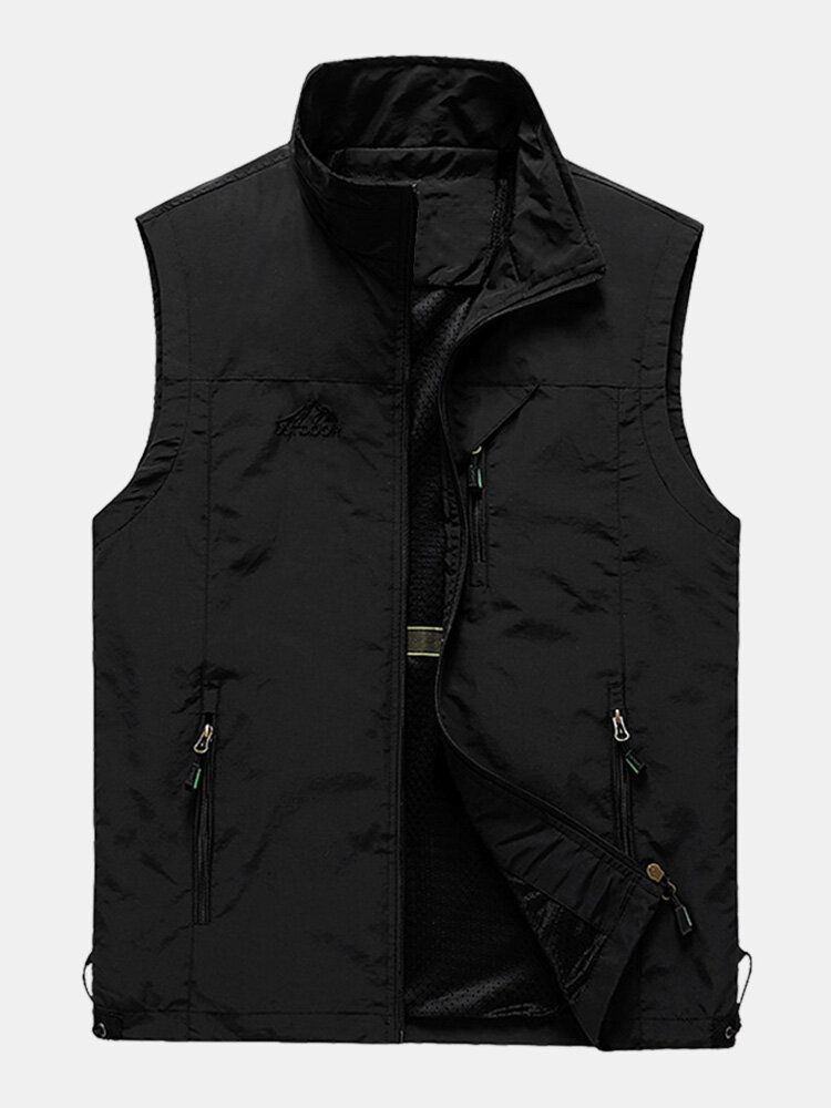 Hommes Fermeture Éclair Multi-poches Col Haut Sports De Plein Air Chaud Gilet Gilets