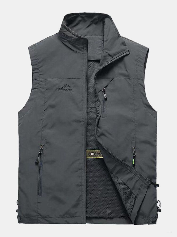 Hommes Fermeture Éclair Multi-poches Col Haut Sports De Plein Air Chaud Gilet Gilets