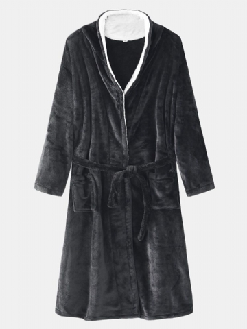 Hommes Flanelle Épaissir Thermique Chaud Hiver Pyjamas Robe De Nuit Avec Poche