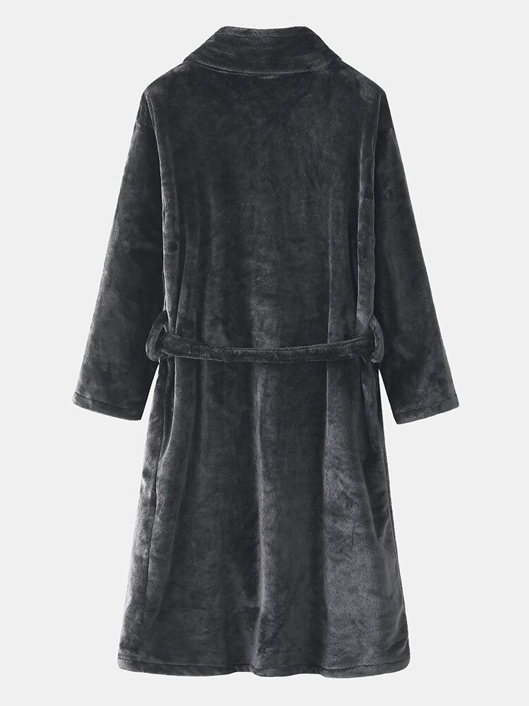 Hommes Flanelle Épaissir Thermique Chaud Hiver Pyjamas Robe De Nuit Avec Poche