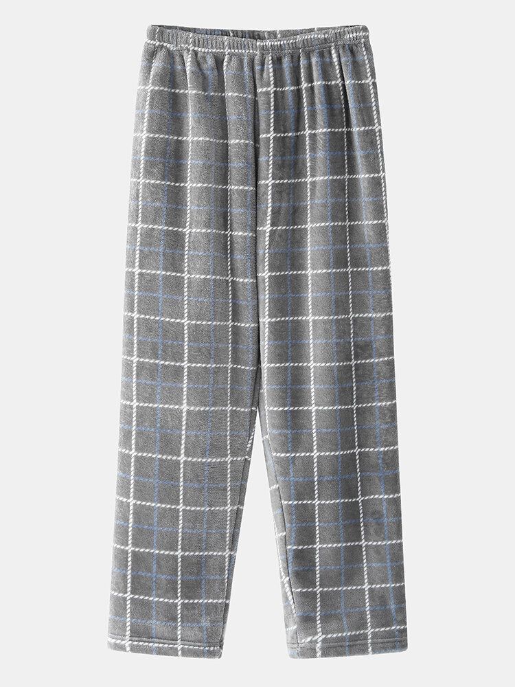 Hommes Flanelle Plaid Patchwork Pull Chaud Épaissir Lâche Pantalon Maison Confortable Pyjama Ensemble