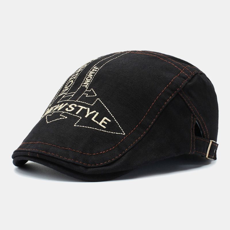 Hommes Flèche Lettre Motif Broderie Lavé Béret Casquette Extérieur Décontracté Réglable Avant Casquette Cabbie Chapeau