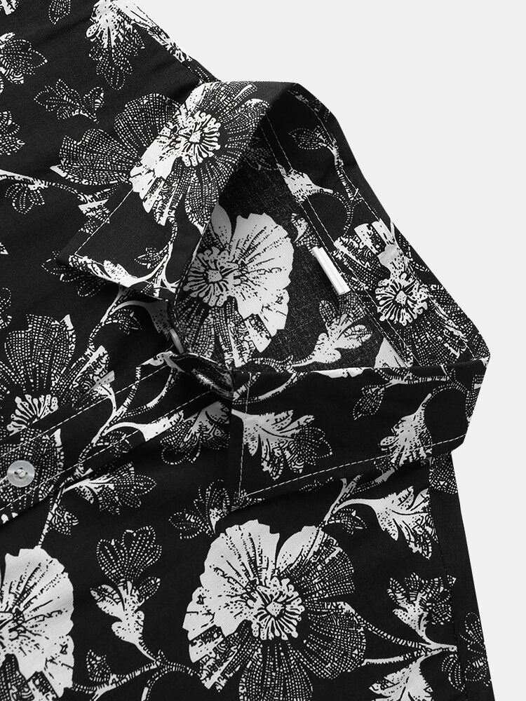 Hommes Floral Dark Front Buttons Sketches Style Graceful Short Sleeve Leisure Shirts