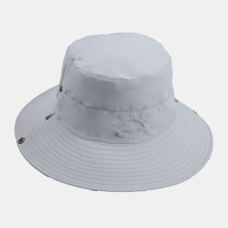 Hommes Folable Double-side-wear Beach Hat Lettre Broderie Amovible Coupe-vent Corde Sport En Plein Air Imperméable Anti-uv Seau Chapeau