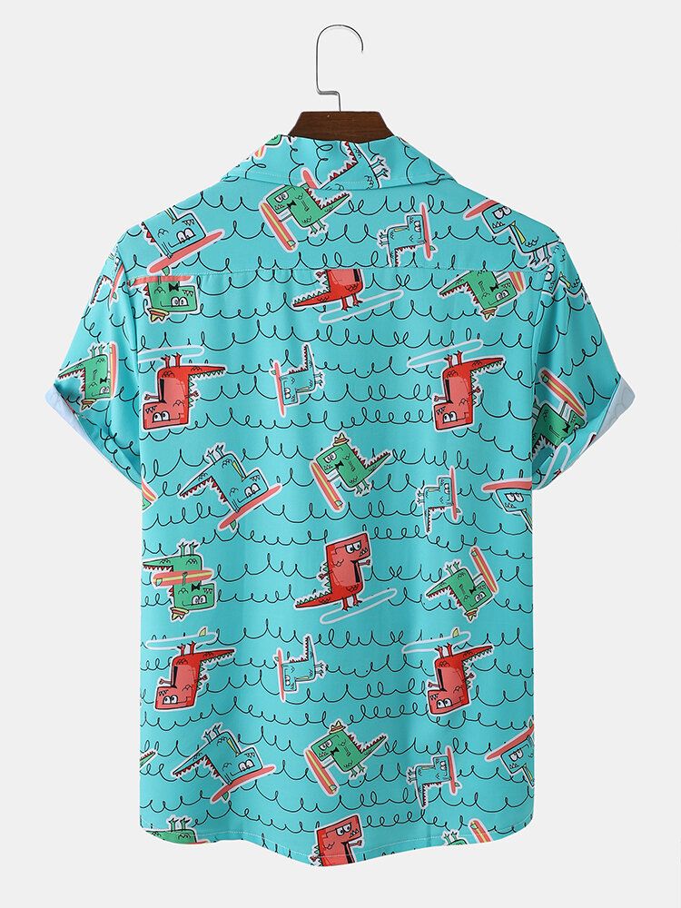 Hommes Funny Dinosaur Print Beachwear Ice Silk Comfy Revere Collar Hawaii Style Shirts