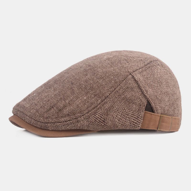 Hommes Gavroche Chapeau Coton Épaissie Chevrons Rayures Casual Chaleur Béret Casquette Plate