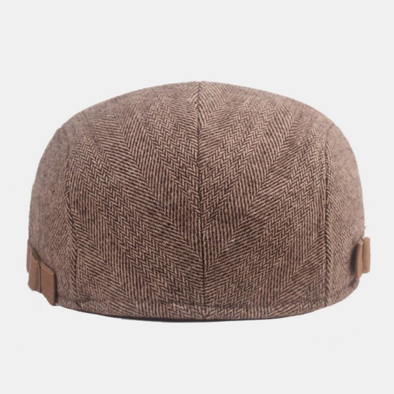 Hommes Gavroche Chapeau Coton Épaissie Chevrons Rayures Casual Chaleur Béret Casquette Plate