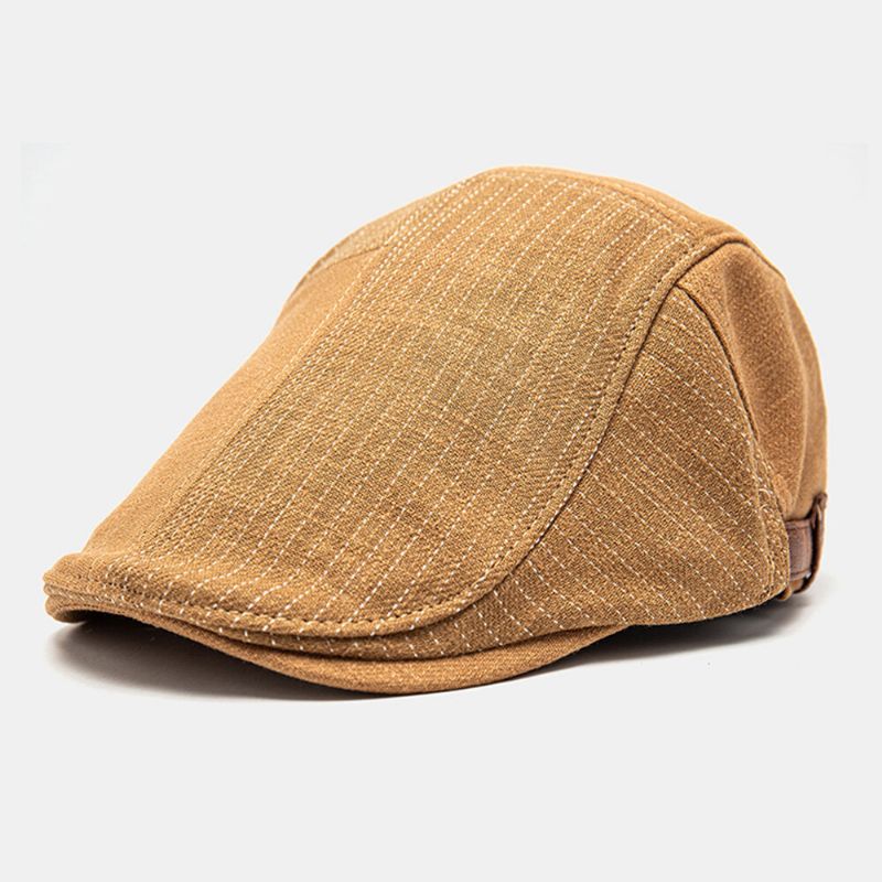 Hommes Gavroche Chapeau Réglable Coton Lin Patchwork Régulier Points Rayés Parasol Décontracté Avant Chapeau Béret Casquette Plate