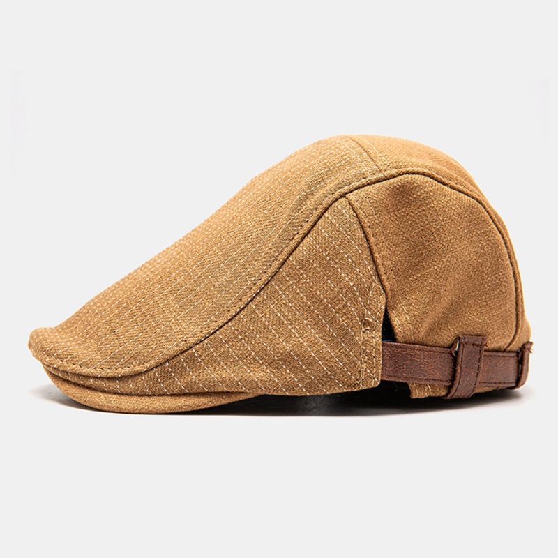 Hommes Gavroche Chapeau Réglable Coton Lin Patchwork Régulier Points Rayés Parasol Décontracté Avant Chapeau Béret Casquette Plate