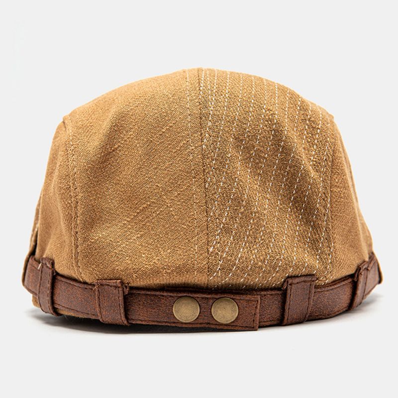 Hommes Gavroche Chapeau Réglable Coton Lin Patchwork Régulier Points Rayés Parasol Décontracté Avant Chapeau Béret Casquette Plate