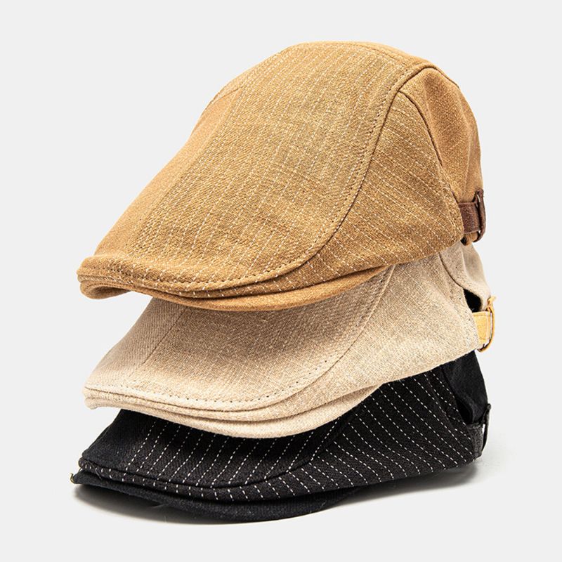 Hommes Gavroche Chapeau Réglable Coton Lin Patchwork Régulier Points Rayés Parasol Décontracté Avant Chapeau Béret Casquette Plate