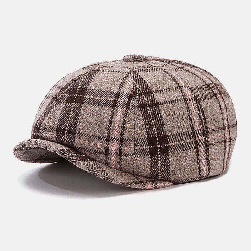 Hommes Gavroche Chapeaux Britannique Rétro Coloré Treillis Coupe-vent Chaud 8 Panneau Peintre Chapeau Octogonal Chapeau