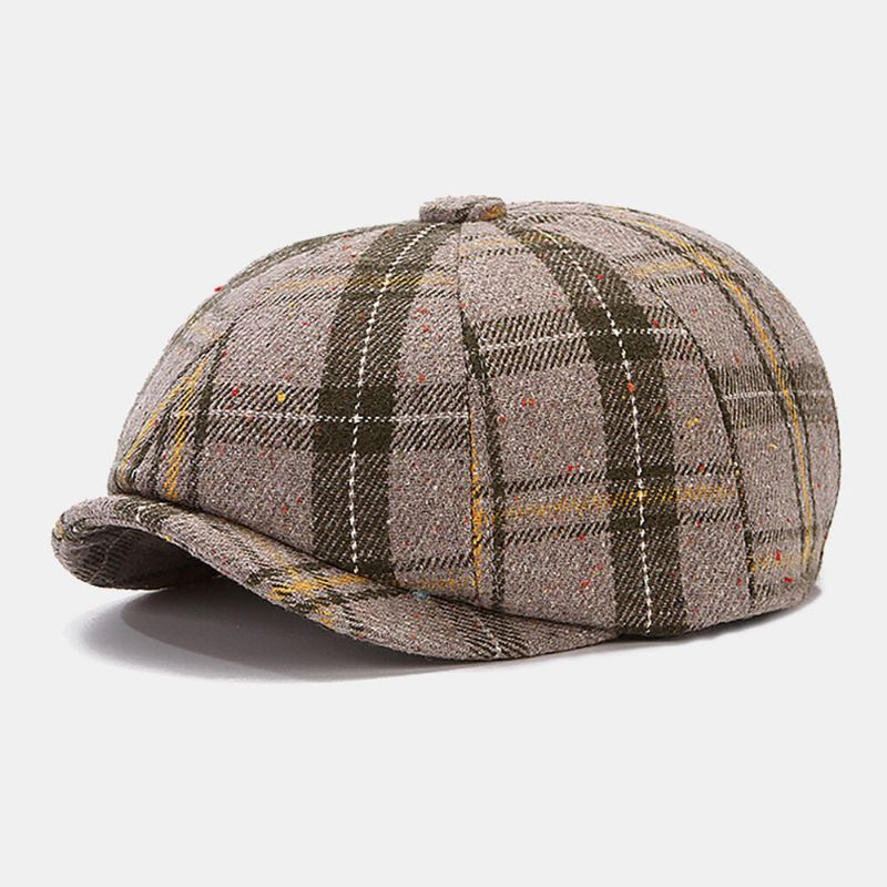 Hommes Gavroche Chapeaux Britannique Rétro Coloré Treillis Coupe-vent Chaud 8 Panneau Peintre Chapeau Octogonal Chapeau