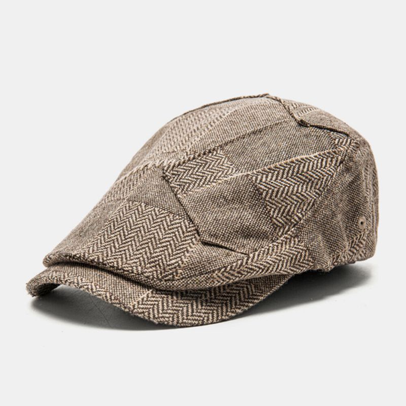 Hommes Gavroche Chapeaux Chevrons Patchwork Épissage Parasol Extérieur Coupe-vent Cabbie Chapeau Bérets