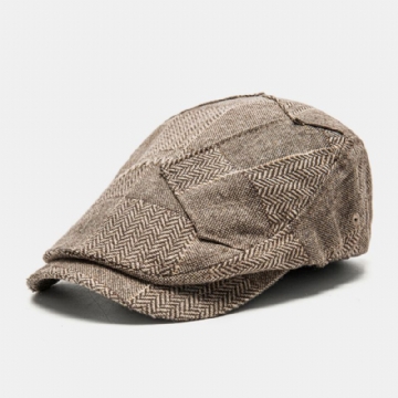 Hommes Gavroche Chapeaux Chevrons Patchwork Épissage Parasol Extérieur Coupe-vent Cabbie Chapeau Bérets