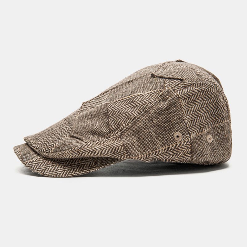 Hommes Gavroche Chapeaux Chevrons Patchwork Épissage Parasol Extérieur Coupe-vent Cabbie Chapeau Bérets