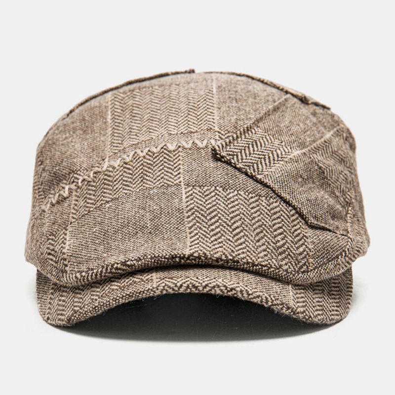 Hommes Gavroche Chapeaux Chevrons Patchwork Épissage Parasol Extérieur Coupe-vent Cabbie Chapeau Bérets