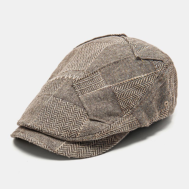 Hommes Gavroche Chapeaux Chevrons Patchwork Épissage Parasol Extérieur Coupe-vent Cabbie Chapeau Bérets