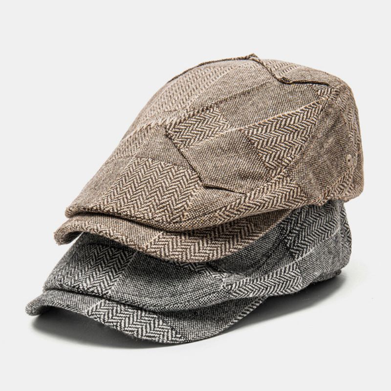 Hommes Gavroche Chapeaux Chevrons Patchwork Épissage Parasol Extérieur Coupe-vent Cabbie Chapeau Bérets