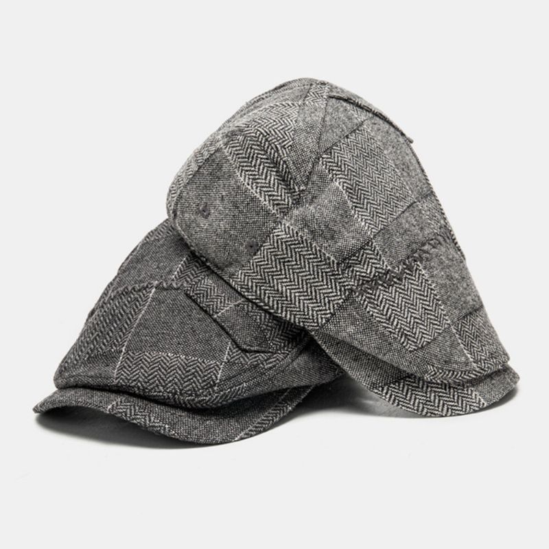 Hommes Gavroche Chapeaux Chevrons Patchwork Épissage Parasol Extérieur Coupe-vent Cabbie Chapeau Bérets