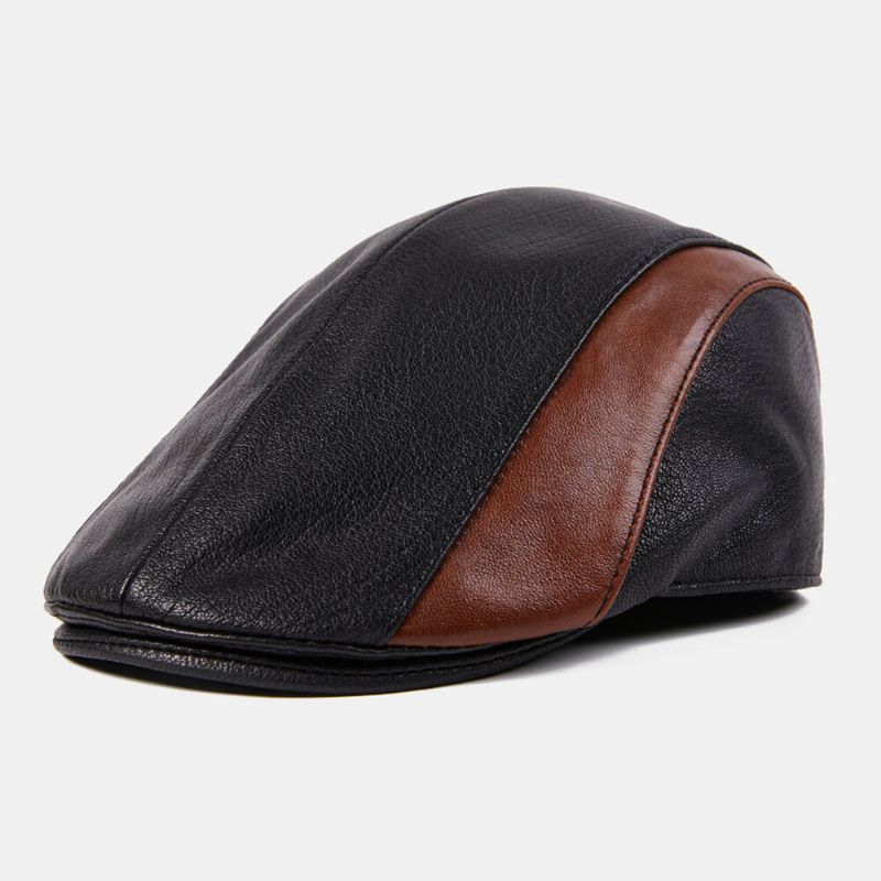 Hommes Gavroche Chapeaux Coutures En Peau De Mouton Couleur Correspondant À L'extérieur Décontracté Chaud Bérets Cabbie Chapeau