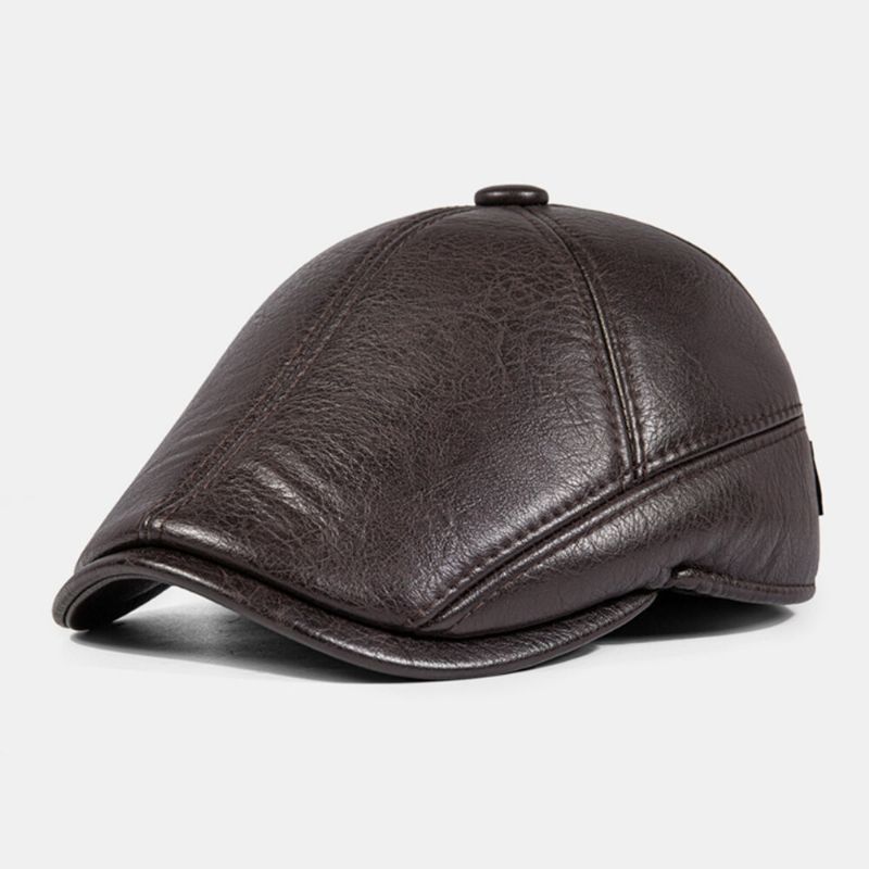 Hommes Gavroche Chapeaux En Cuir Pu Intégré Cache-oreilles Coupe-vent Chaud Bérets Cabbie Chapeau