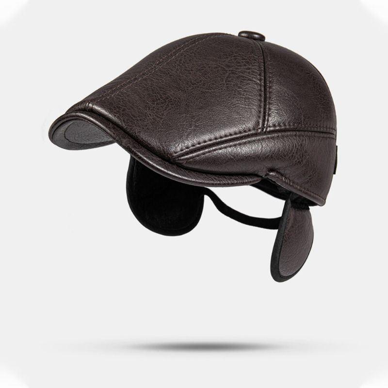 Hommes Gavroche Chapeaux En Cuir Pu Intégré Cache-oreilles Coupe-vent Chaud Bérets Cabbie Chapeau