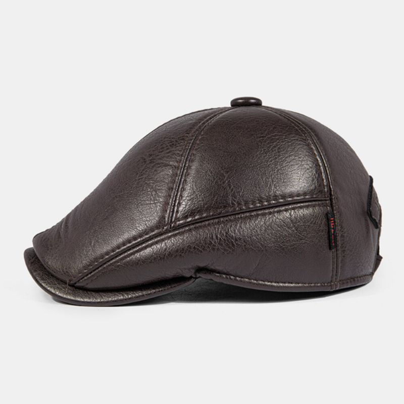 Hommes Gavroche Chapeaux En Cuir Pu Intégré Cache-oreilles Coupe-vent Chaud Bérets Cabbie Chapeau