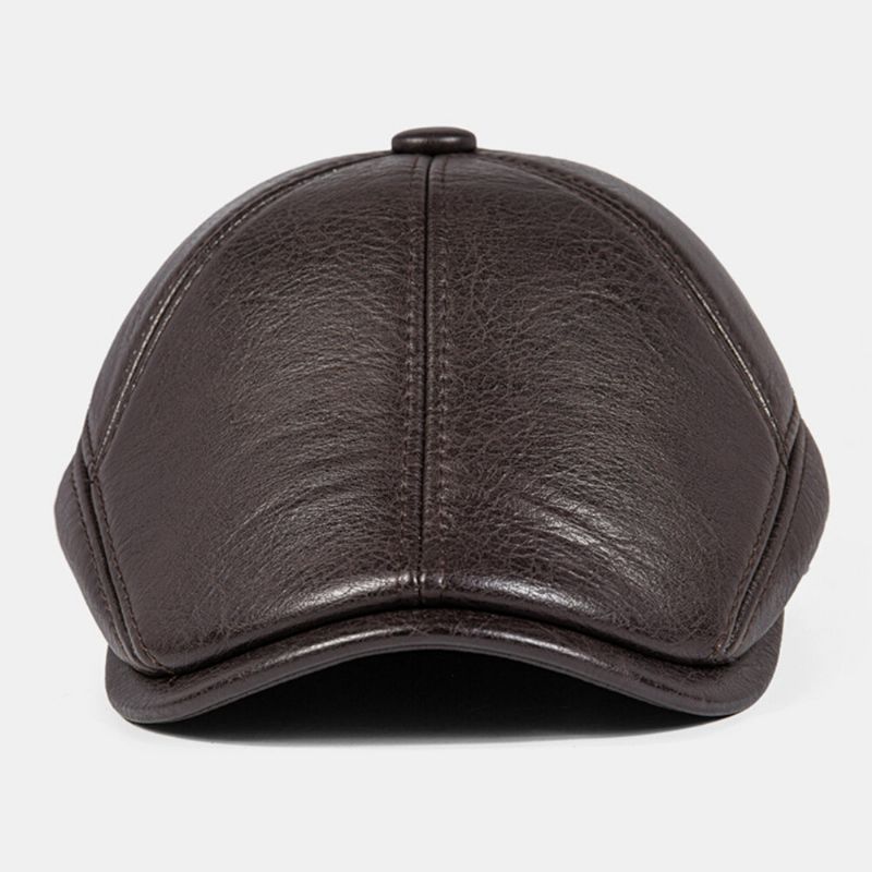 Hommes Gavroche Chapeaux En Cuir Pu Intégré Cache-oreilles Coupe-vent Chaud Bérets Cabbie Chapeau