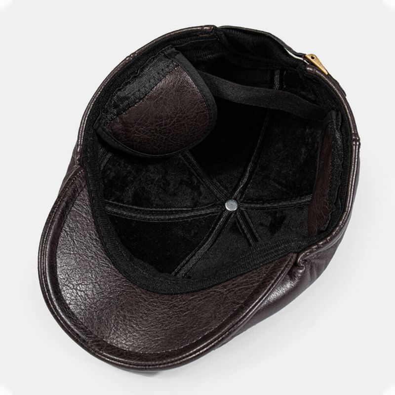 Hommes Gavroche Chapeaux En Cuir Pu Intégré Cache-oreilles Coupe-vent Chaud Bérets Cabbie Chapeau